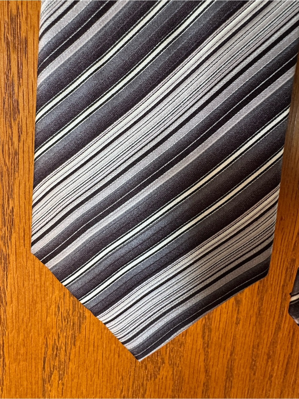 Men's Silver and Black Stripe Silk Tie - Handmade